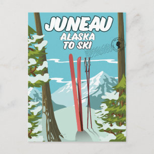 Juneau Alaska zum Skifahren Feiertagspostkarte