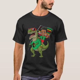 Junenth Black King Riding T Rex Dino Flag T-Shirt