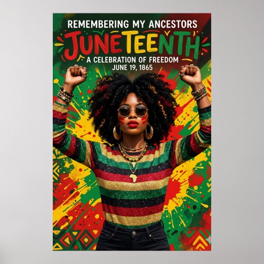 Juneteenth Afro-Frau, Melanin Schwarzes Mädchen Poster (Vorne)