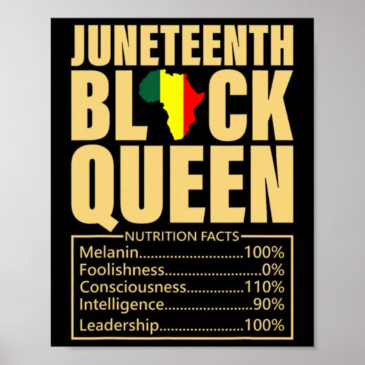 Juneteenth Black Queen Nutrition Facts Black Histo Poster (Vorne)