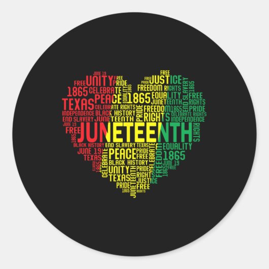 Juneteenth Heart Word Cloud Black Freedom Juneteen Runder Aufkleber (Vorderseite)