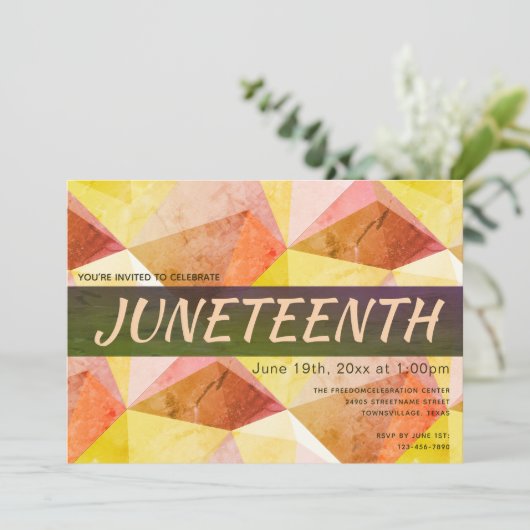 Juneteenth Orange Yellow Abstrakt Freedom Einladung (Stehend Vorderseite)