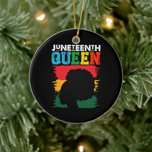 Juneteenth Queen Black Afro Melanin Girl Keramik Ornament (Baum)