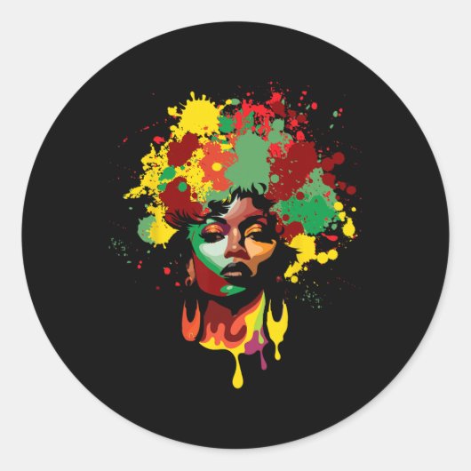 Juneteenth Schwarze Frau Afro Königin Melanin Farb Runder Aufkleber (Vorderseite)