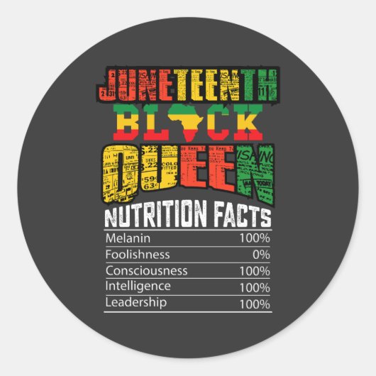 Juneteth Black Queen Nutrition Fakten Runder Aufkleber (Vorderseite)