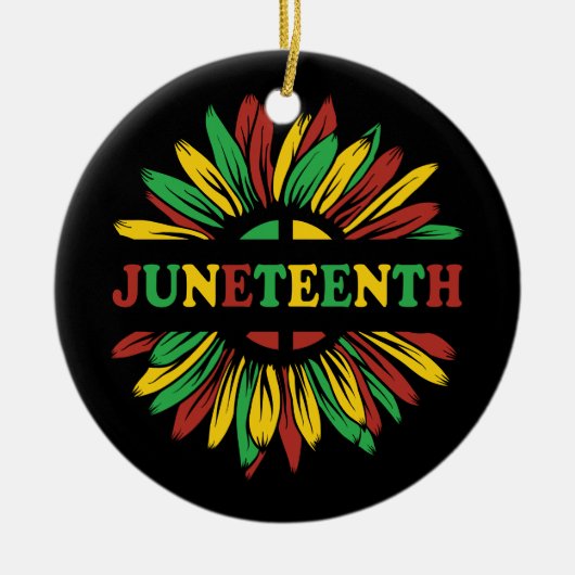 Junetezehnt | Sonnenblume | Rotes Schwarzes Grün Keramik Ornament (Vorne)