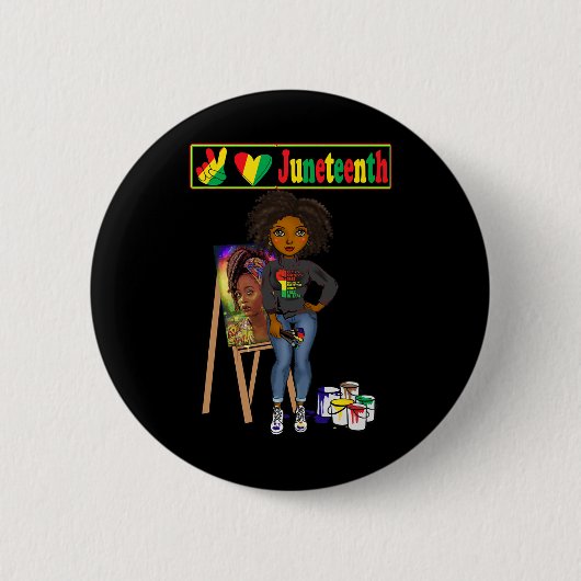 Junetezehnte Black Women Melanin Peace Liebe Junet Button (Vorderseite)