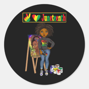 Junetezehnte Black Women Melanin Peace Liebe Junet Runder Aufkleber
