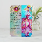 JUNG MÄDCHEN 16 PARTY, Blau-Glitzern-Monogramm Einladung (Stehend Vorderseite)