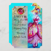 JUNG MÄDCHEN 16 PARTY, Blau-Glitzern-Monogramm Einladung (Vorne/Hinten)