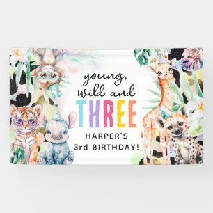 Jung, Wild & Drei Safari-Tiere 3. Geburtstag Banner