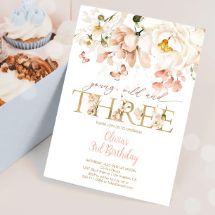 Jung, Wild & Three Blush Floral Dritter Geburtstag Einladung