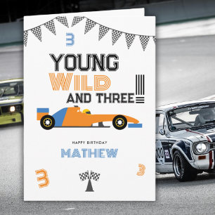 Jung, wild und drei Rennwagen 3. Jungen-Geburtstag Karte