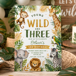 Jung, Wild und Drei Safari-Dschungel 3. Geburtstag Einladung