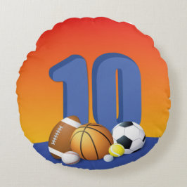 Junge 10. Geburtstag Sportbälle Rundes Kissen