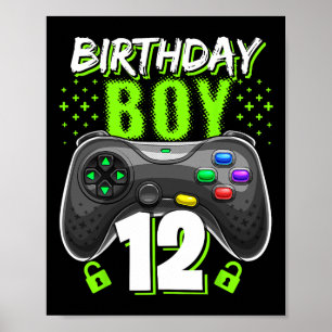 Junge 12 Videospiel-Controller Gamer 12. Geburtsta Poster