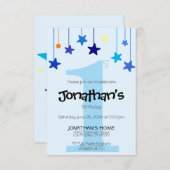 Junge 1. BIRTHDAY Cool Light Blue Stars Einladung (Vorne/Hinten)