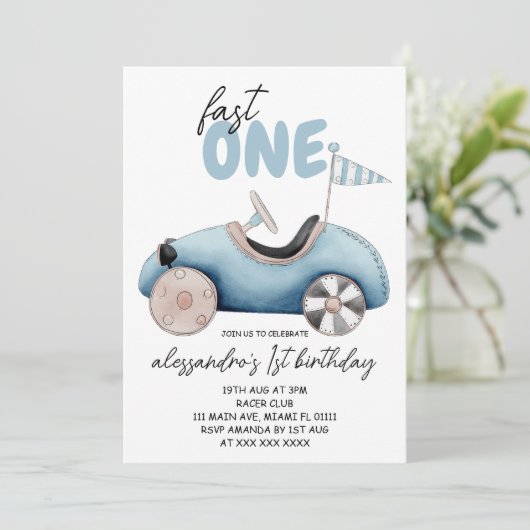 Junge 1. Fast 1 Geburtstag Einladung (Stehend Vorderseite)