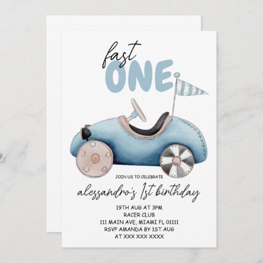 Junge 1. Fast 1 Geburtstag Einladung (Vorne/Hinten)