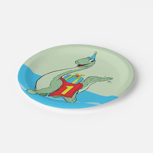 Junge, 1. Geburtstag Dinosaurier Pappteller (Schrägansicht)