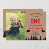 Junge 1. Geburtstag Foto Einladung Lumberjack (Vorne/Hinten)