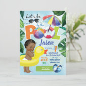 Junge 1. Geburtstag Pool Party tropisch Einladung (Stehend Vorderseite)