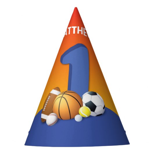 Junge 1. Geburtstag Sportbälle Partyhütchen (Vorderseite)