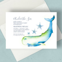 Junge 1. Geburtstag Watercolor Whale Starfish