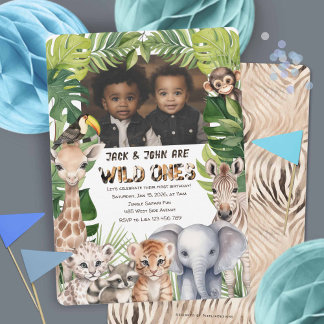 Junge 1. Geburtstag Wild One Twins Foto Geburtstag Einladung