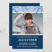 Junge 20. Geburtstag Einladungen Foto Navy (Vorne/Hinten)