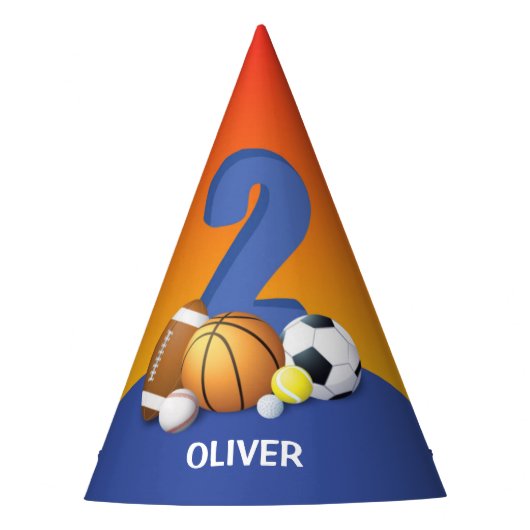 Junge 2. Geburtstag Sportbälle Partyhütchen (Vorderseite)