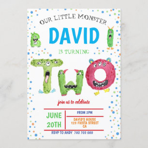 Junge 2. Geburtstagsmonster Party 2. Geburtstag Einladung