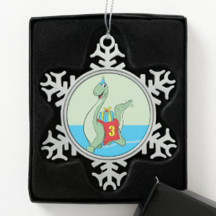 Junge, 3. Geburtstag Dinosaurier Schneeflocken Zinn-Ornament