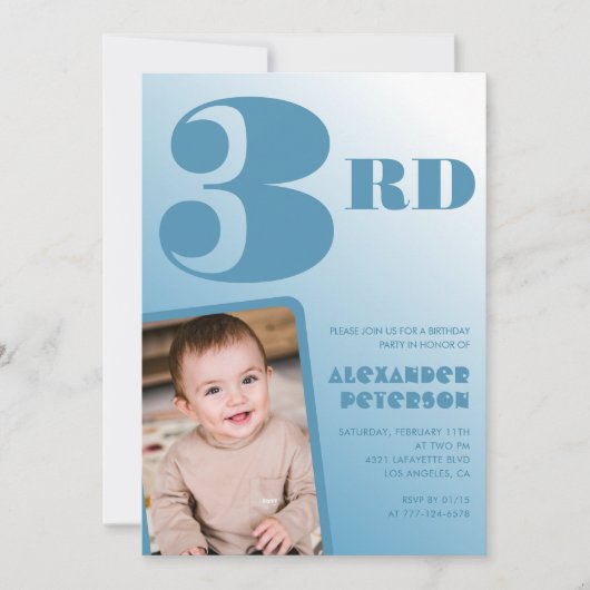 Junge 3. Geburtstag Einladungen Blue Foto (Vorderseite)