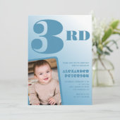Junge 3. Geburtstag Einladungen Blue Foto (Stehend Vorderseite)