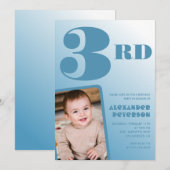 Junge 3. Geburtstag Einladungen Blue Foto (Vorne/Hinten)