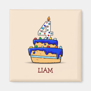 Junge 4. Geburtstag, 4 auf süßer blauer Torte Magnet