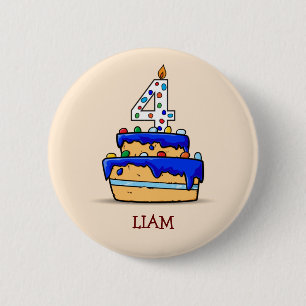 Junge 4. Geburtstag, 4 auf Sweet Blue Cake Button