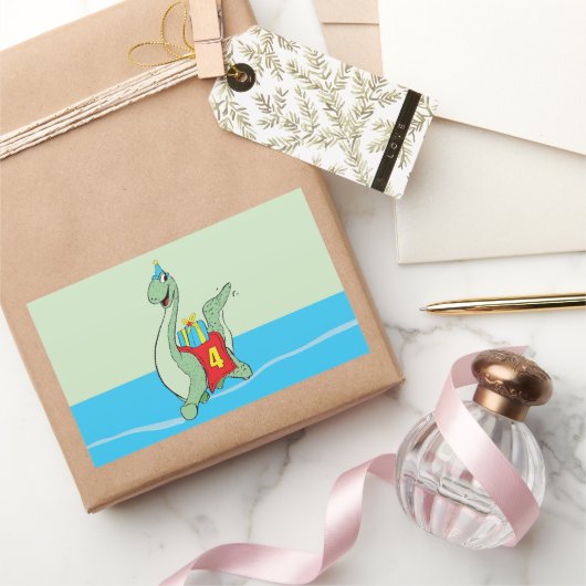 Junge, 4. Geburtstag Dinosaurier Rechteckiger Aufkleber (Schenken)