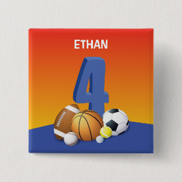 Junge 4. Geburtstag Sportbälle Button