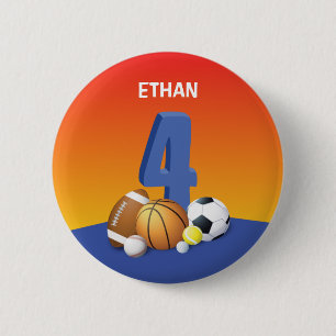 Junge 4. Geburtstag Sportbälle Button