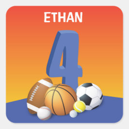 Junge 4. Geburtstag Sportbälle Quadratischer Aufkleber