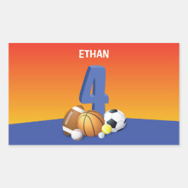 Junge 4. Geburtstag Sportbälle Rechteckiger Aufkleber