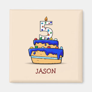Junge 5. Geburtstag, 5 auf süßer blauer Torte Magnet