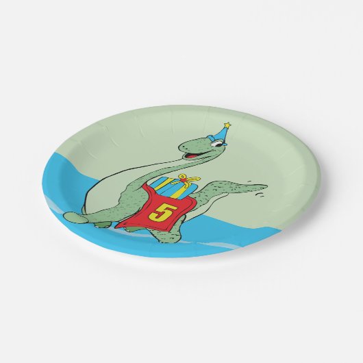 Junge, 5. Geburtstag Dinosaurier Pappteller (Schrägansicht)