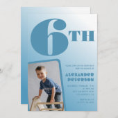 Junge 6. Geburtstag Einladungen Blue Foto (Vorne/Hinten)