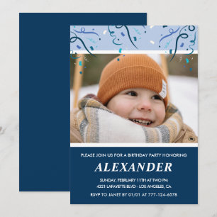 Junge 6. Geburtstag Einladungen Foto Navy Blue