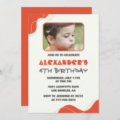 Junge 6. Geburtstag Einladungen Modernes Foto Rot (Vorne/Hinten)