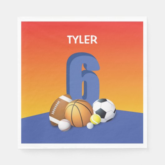 Junge 6. Geburtstag Sportbälle Serviette (Vorderseite)
