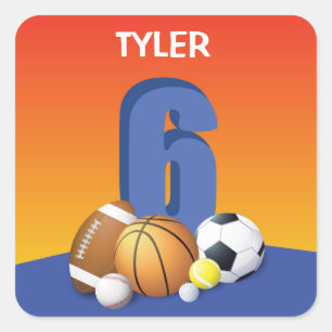 Junge 6. quadratischer aufkleber